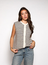 Lola Knitted Spencer with Buttons | White brown striped | Tall