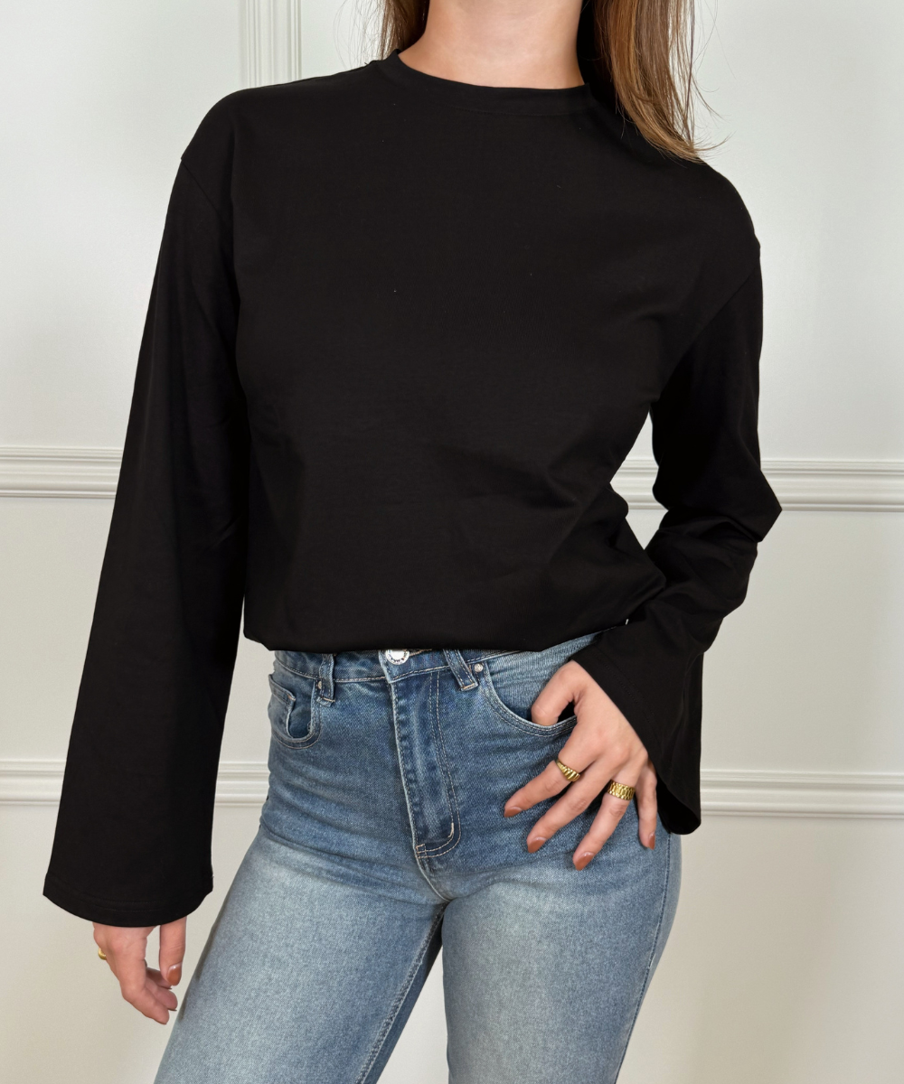 Nine Tee | flared sleeve | Tall | Black