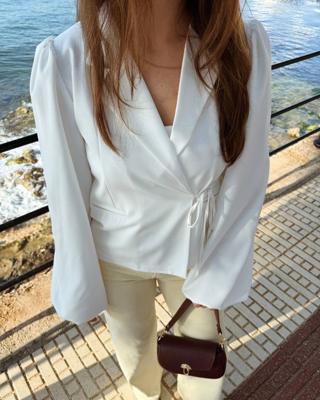 Mara wrap blazer | Puff sleeve | White