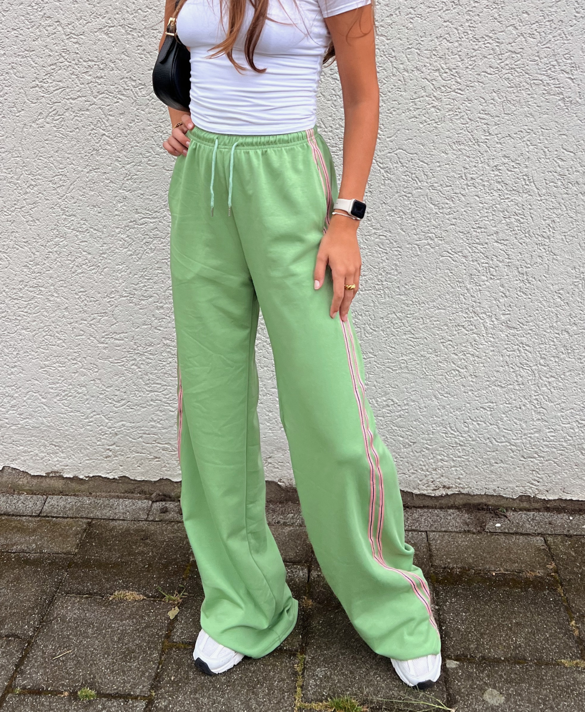 Izzy pants | Green | Pink stripe | Tall