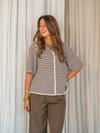 Lena Knitted Cardigan with Buttons | White brown striped | Tall