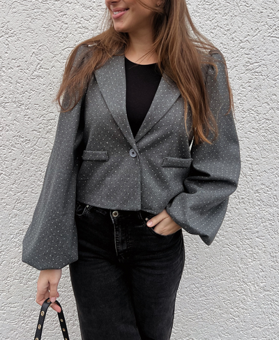 Mia Glitter Blazer | Puff Sleeve | Dark Grey | Tall