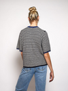 Lena Knitted Cardigan with Buttons | White Dark Blue Striped | Tall