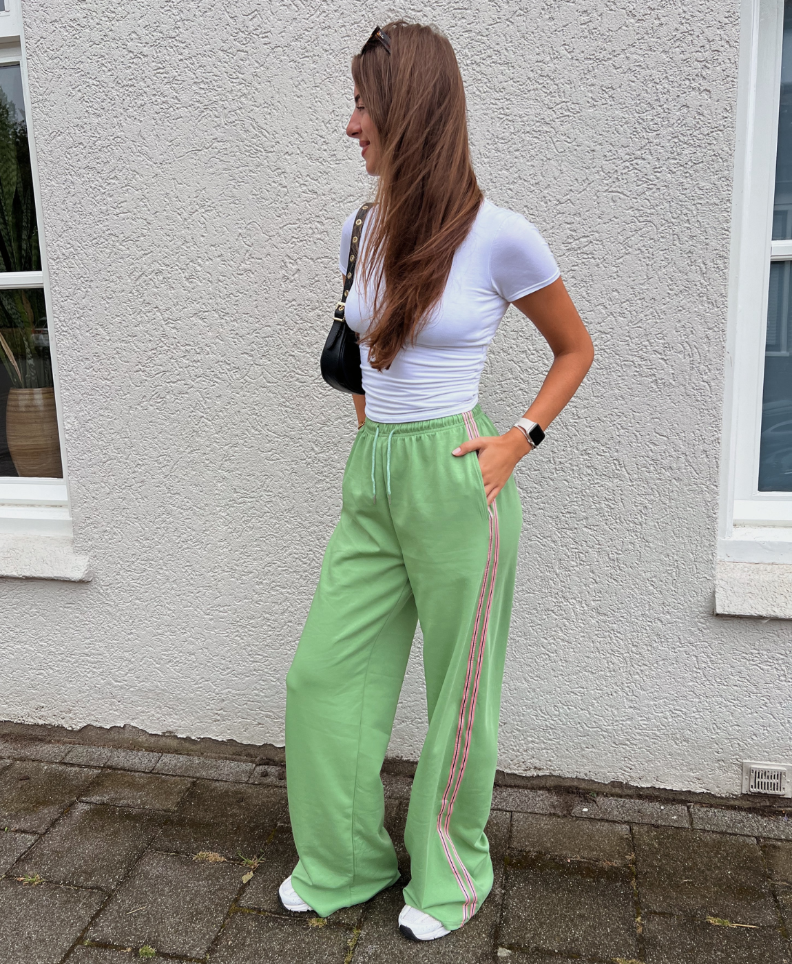 Izzy pants | Green | Pink stripe | Tall