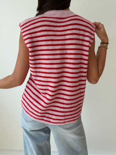 Lola Knitted Spencer with Buttons | Pink Red Striped | Tall