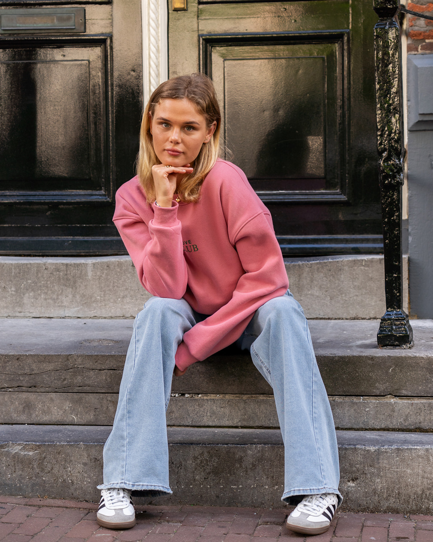 Love Club Sweater | Pink with green | Tall