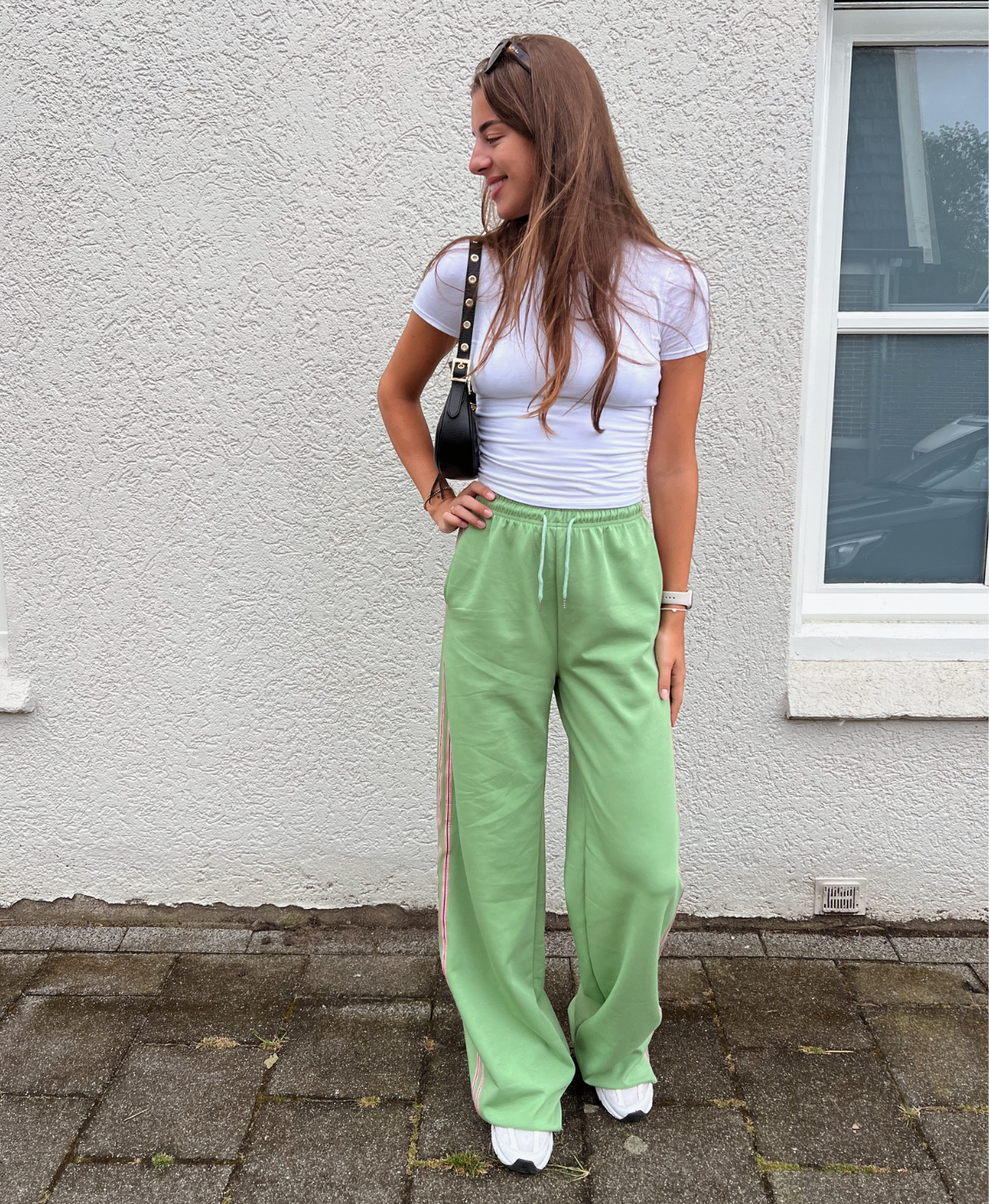 Izzy pants | Green | Pink stripe | Tall