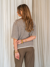Lena Knitted Cardigan with Buttons | White brown striped | Tall