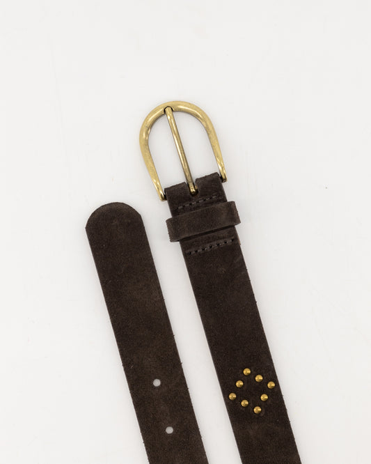 Kathy riem bruin | suède | gouden gesp