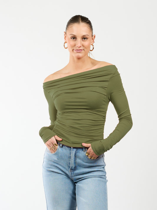 Lieke off-shoulder top | Tall | Olive