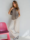 Lola Knitted Spencer with Buttons | Brown and White Striped | Tall