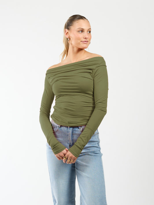 Lieke off-shoulder top | Tall | Olive