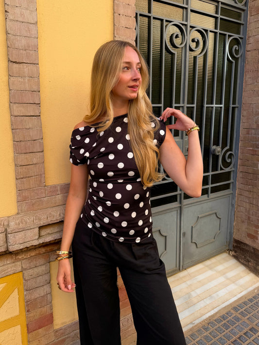 Amber Polkadot top | Black white | Tall