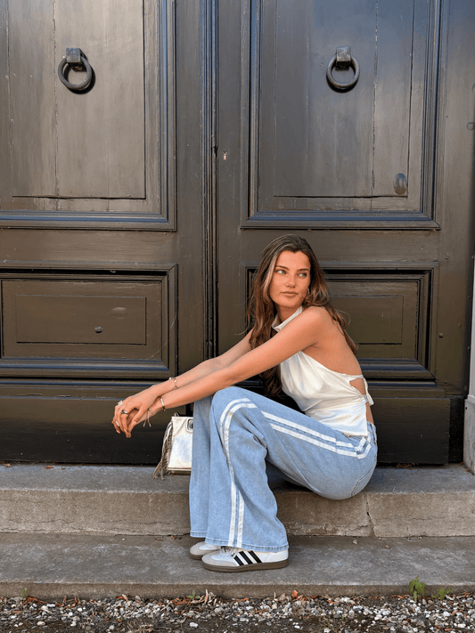 Fay Mid Waist Jeans with stripes | Blue | Stretch | Tall
