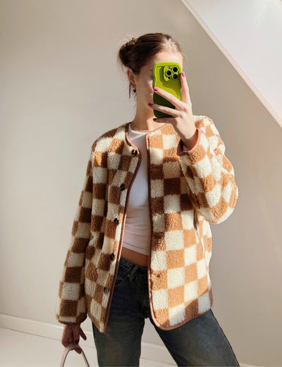 Leela Teddy jacket checkered | Regular/Tall | Brown White