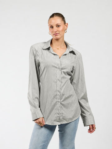 Semi-fitted blouse | Grey striped | Tall