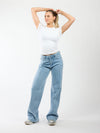 Indy | Mid Waist Wide Leg Jeans | With Pinstripe | Stretch | Tall