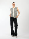 Lola Knitted Spencer with Buttons | Black and White Striped | Tall