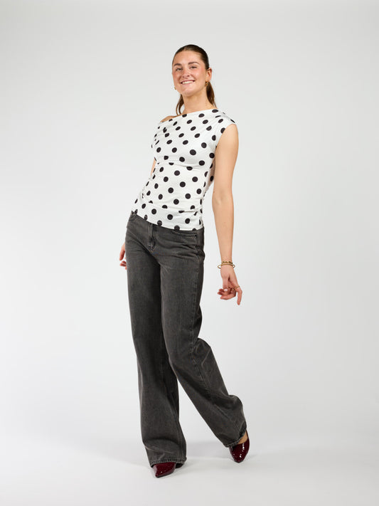 Amber Polkadot top | White Black | Tall