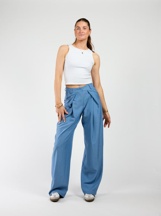 Ella | Wide leg pleated trousers | Denim blue | Tall