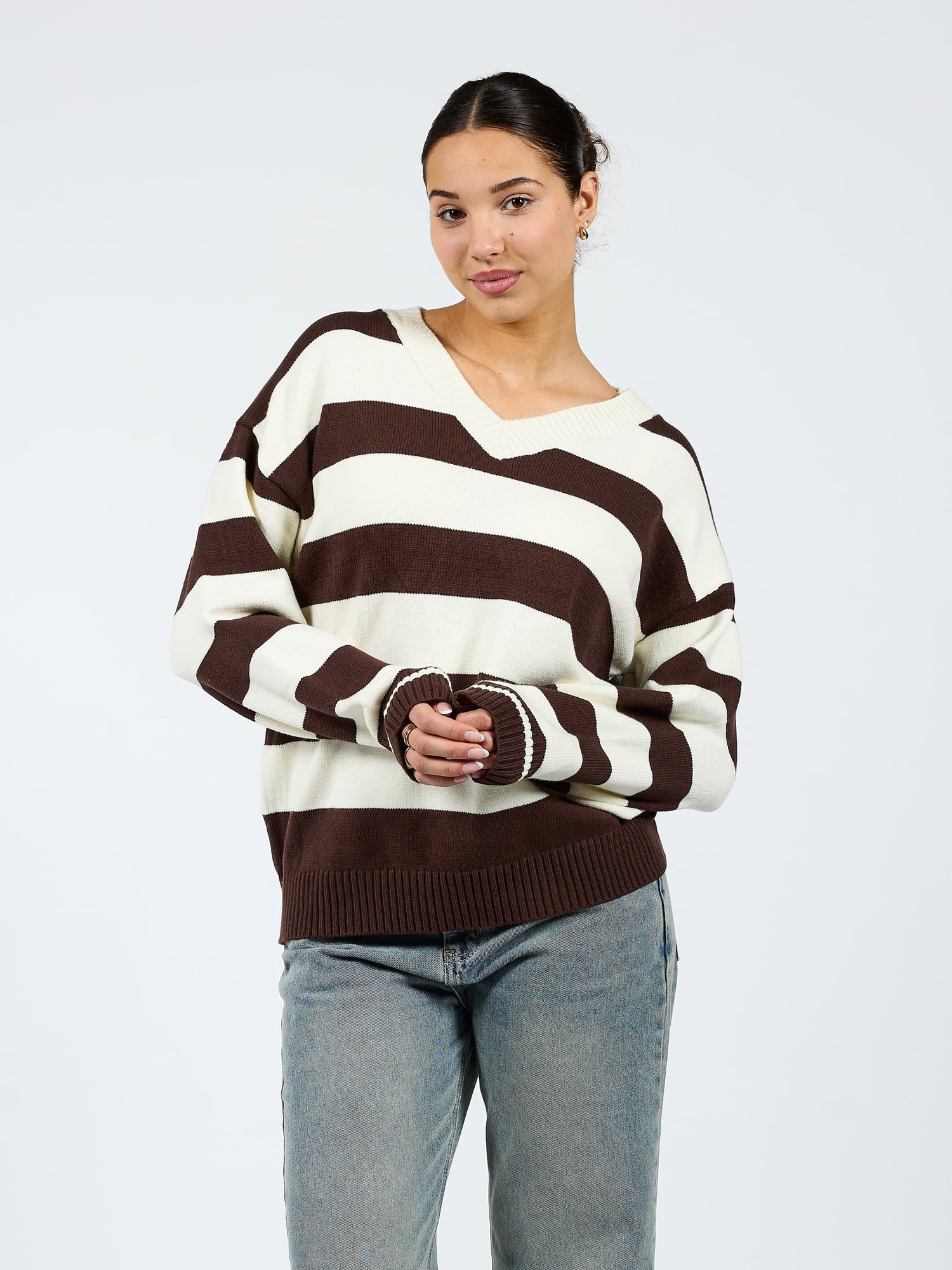 Ella | Knitted sweater | Brown striped | Tall