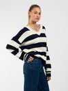 Ella | Knitted sweater | Navy striped | Tall