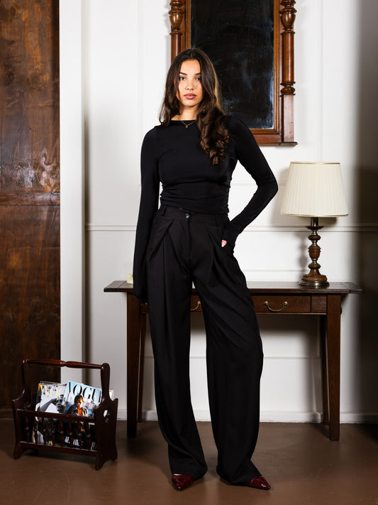 Ella | Wide leg pleated trousers | Black | Tall