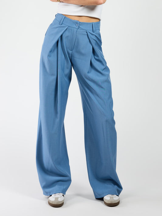 Ella | Wide leg pleated trousers | Denim blue | Tall