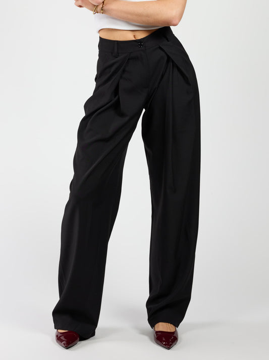Ella | Wide leg pleated trousers | Black | Tall