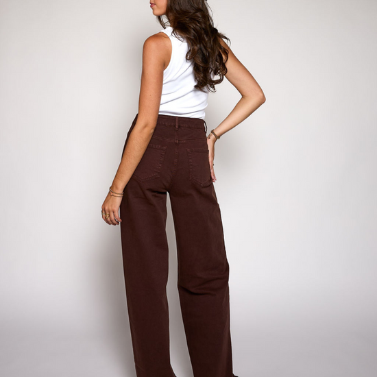 Elle | Super Wide Leg Jeans | Donkerbruin | Tall