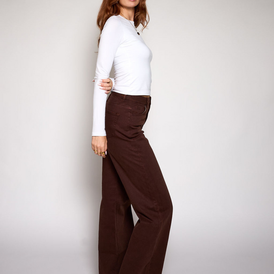 Elle | Super Wide Leg Jeans | Donkerbruin | Tall