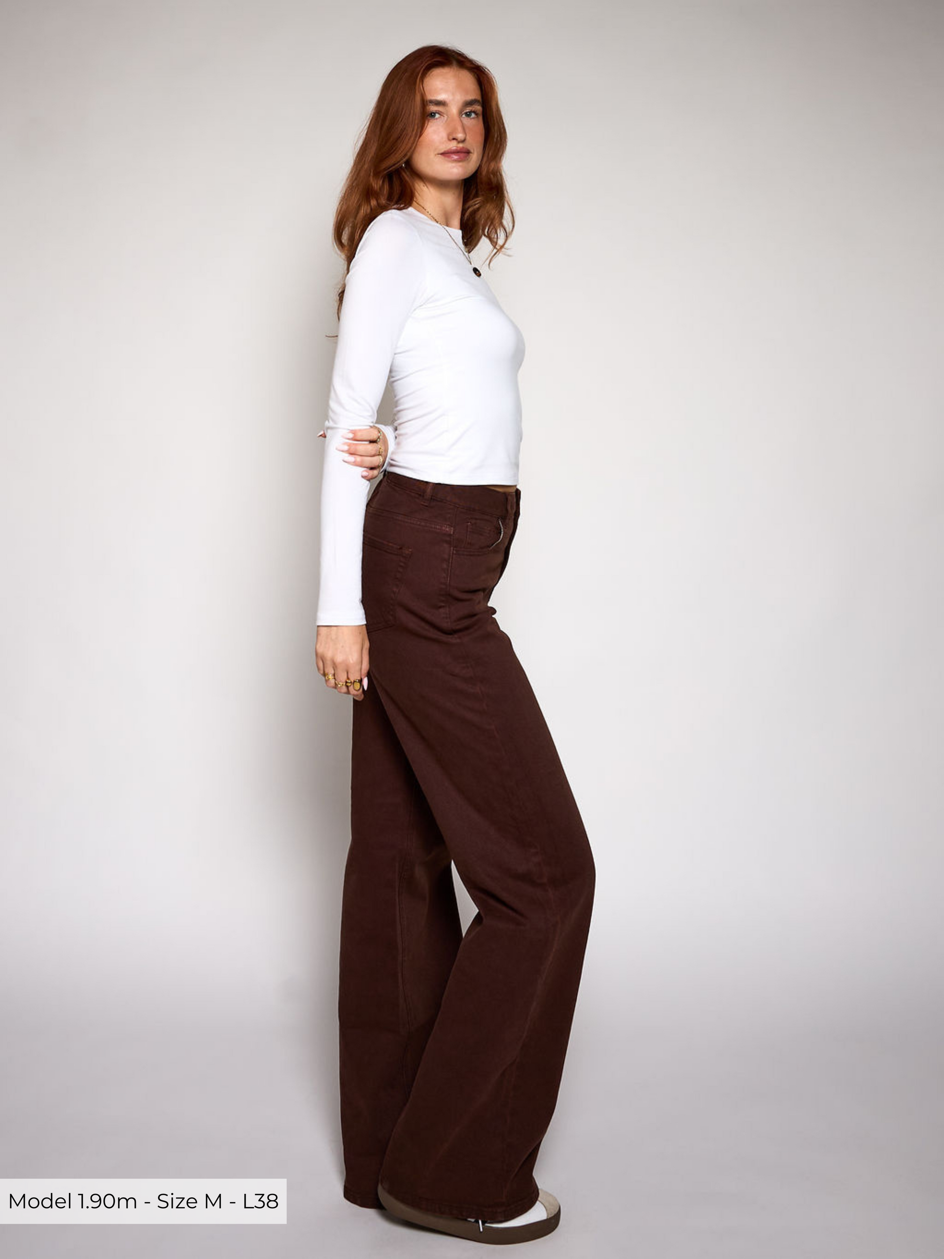 Elle | Super Wide Leg Jeans | Donkerbruin | Tall