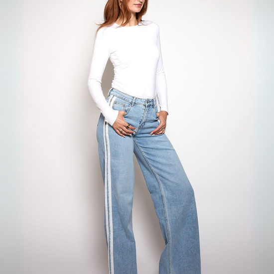 Fay Mid Waist Jeans met strepen| Blauw | Stretch | Tall