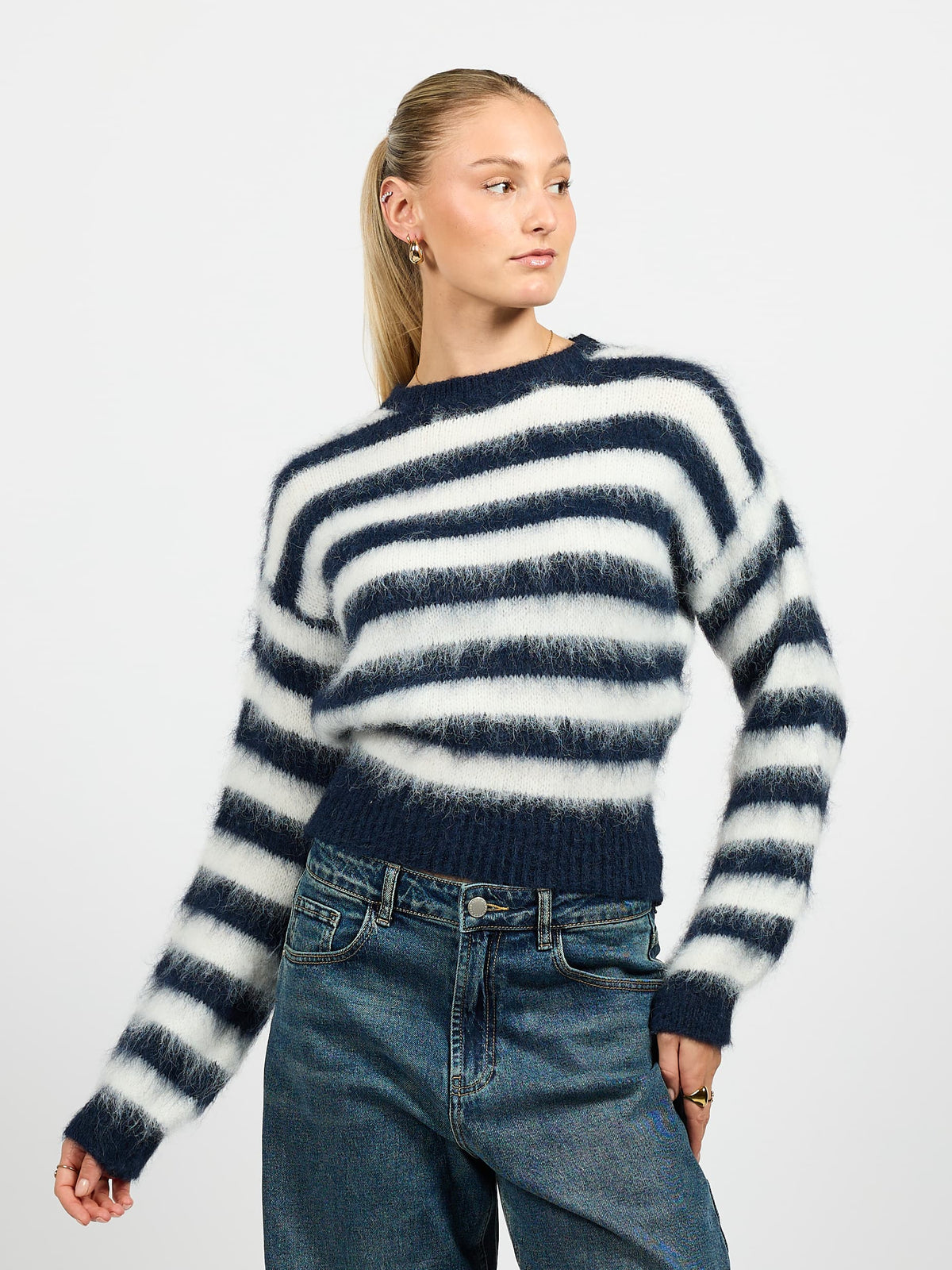 Franky Cropped Knit | Navy striped | Tall
