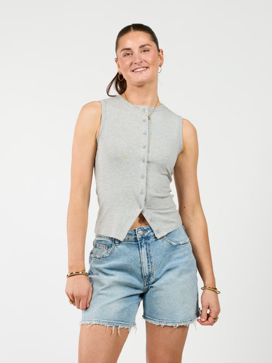 Hazel | Button Tank Top | Grey | Tall