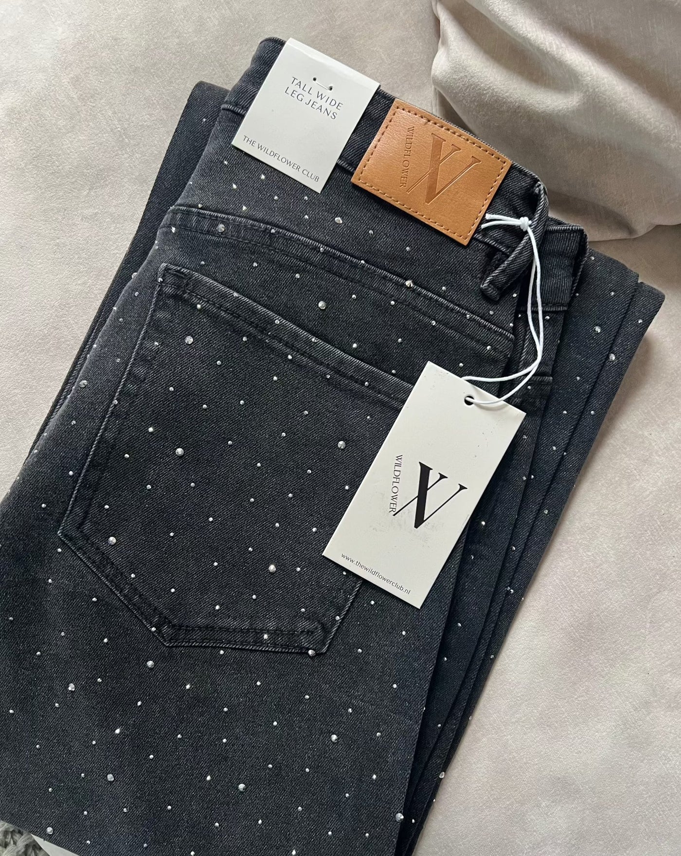 tall diamond wide leg jeans grijs