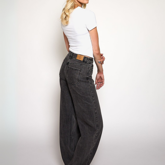 Jade Super Wide Leg Jeans | Mid-waist | Dark grey |