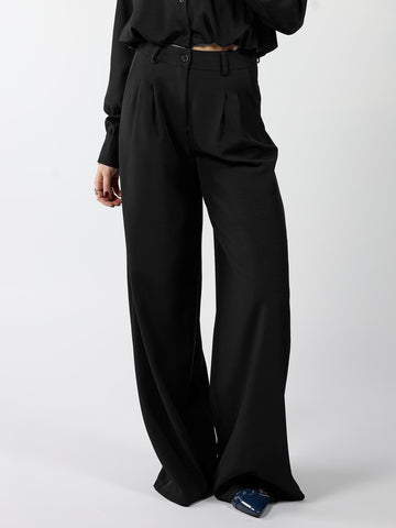 Jip | Pleated Wide Leg Trousers | Black | Tall