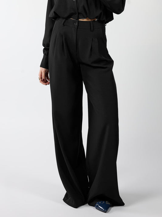 Jip | Pleated Wide Leg Trousers | Black | Tall