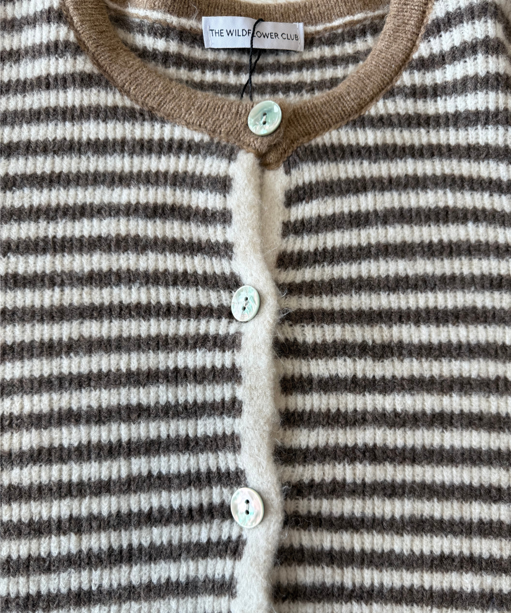 Lena Knitted Cardigan with Buttons | White brown striped | Tall