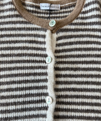 Lena Knitted Cardigan with Buttons | White brown striped | Tall