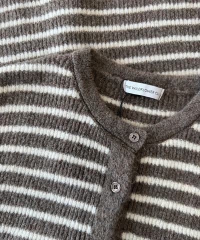 Lola Knitted Spencer with Buttons | Brown and White Striped | Tall