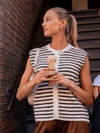 Lola Knitted Spencer with Buttons | White brown striped | Tall