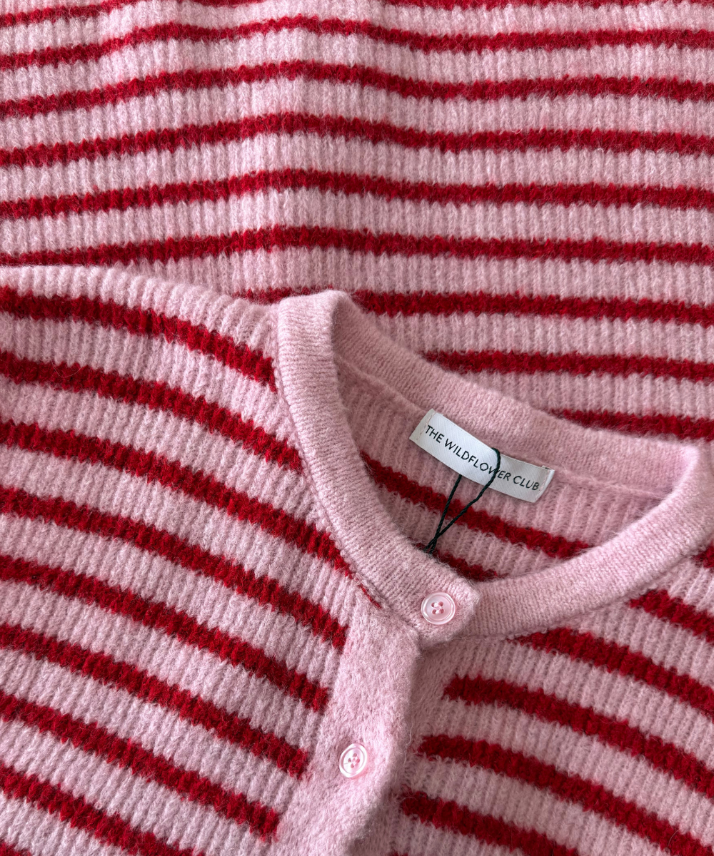 Lola Knitted Spencer with Buttons | Pink Red Striped | Tall