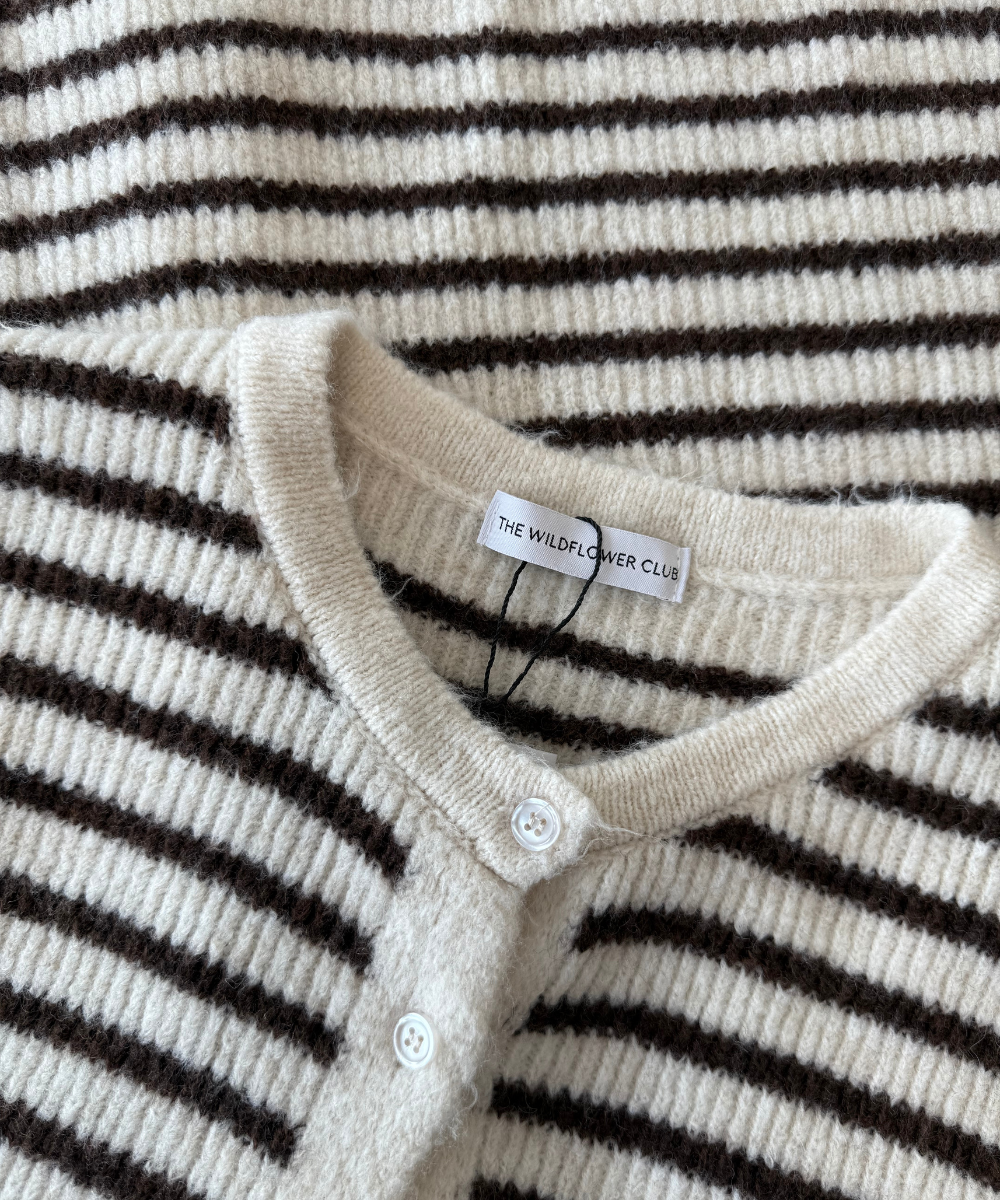 Lola Knitted Spencer with Buttons | White brown striped | Tall