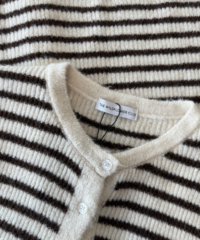 Lola Knitted Spencer with Buttons | White brown striped | Tall