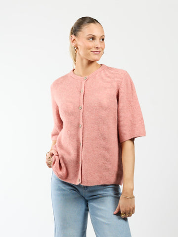 Lena Knitted Cardigan with Buttons | Pink | Tall