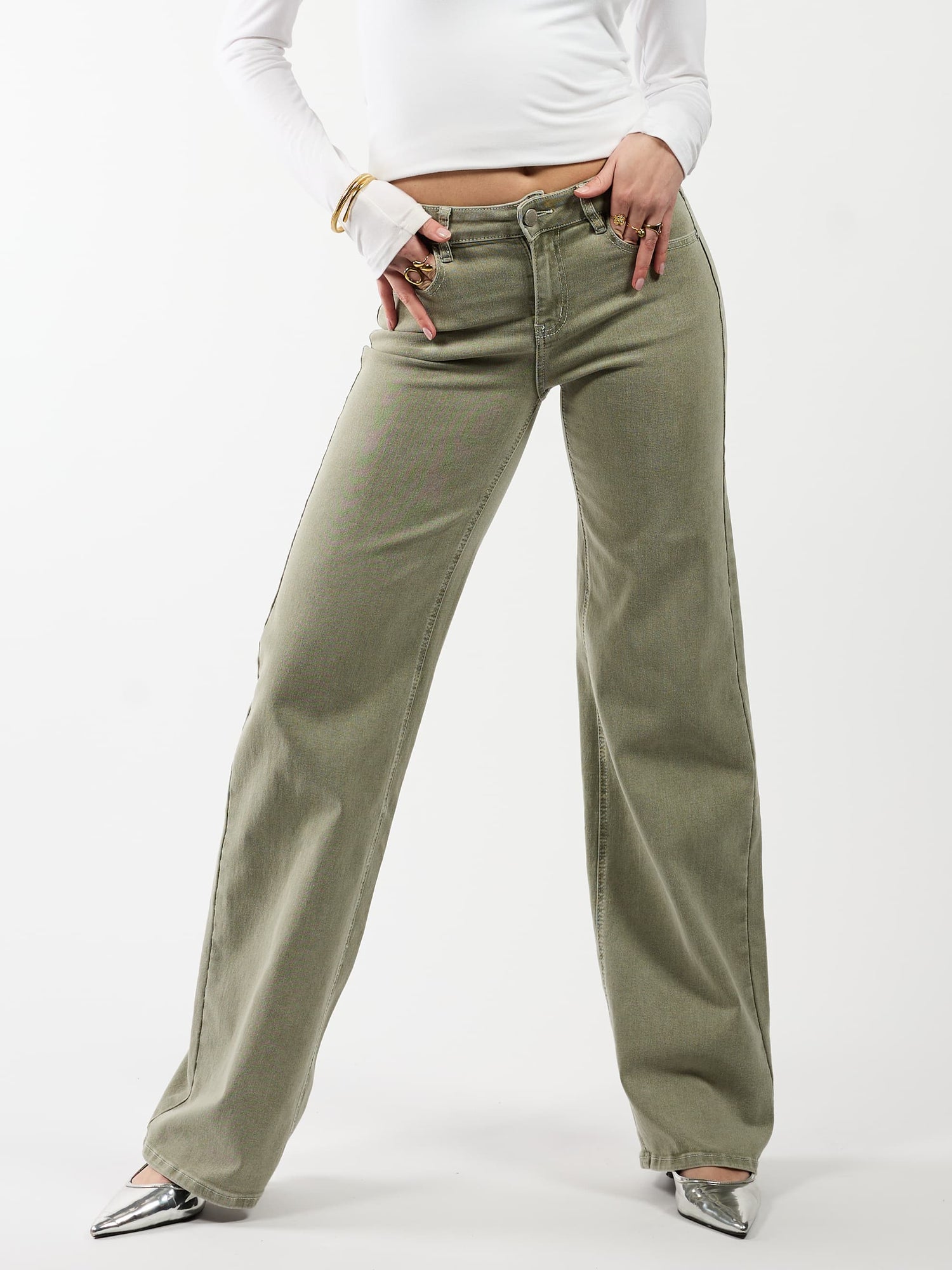 Levi | Low Waist Wide Leg Jeans | Green | Stretch | Tall