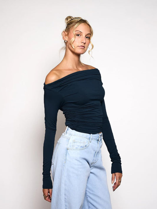 Lieke off shoulder top | Tall | Navy