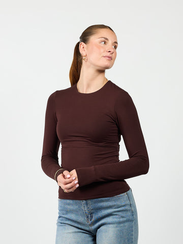 Liza long sleeve top | Dark brown | Tall